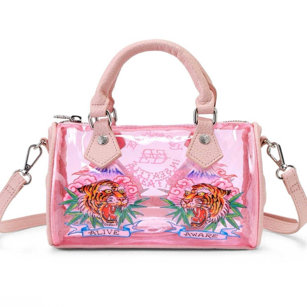 Ed Hardy Clear Mini Satchel with Tiger Graphic & Crossbody Strap